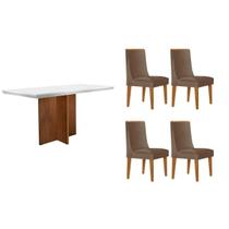 Conjunto: Mesa de Cozinha Berlim Curvo 120cm + 4 Cadeiras Dakota Naturale/Off White - Corano Capuccino - Rufato Conjunto: Mesa de Cozinha Berlim Curvo 120cm + 4 Cadeiras Dakota Naturale/Off White - Corano Capuccino - Rufato