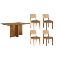 Conjunto: Mesa de Cozinha Berlim Curvo 120cm + 4 Cadeiras Havana Naturale - Corano Capuccino - Rufato