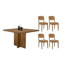 Conjunto: Mesa de Cozinha Berlim Curvo 90cm + 4 Cadeiras Havana Naturale - Linho Capuccino - Rufato Conjunto: Mesa de Cozinha Berlim Curvo 90cm + 4 Cadeiras Havana Naturale - Linho Capuccino - Rufato