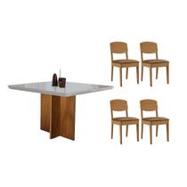 Conjunto: Mesa de Cozinha Berlim Curvo 90cm + 4 Cadeiras Havana Naturale/Off White - Suede Capuccino - Rufato