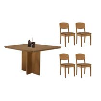 Conjunto: Mesa de Cozinha Berlim Curvo 90cm + 4 Cadeiras Havana Naturale - Suede Capuccino - Rufato Conjunto: Mesa de Cozinha Berlim Curvo 90cm + 4 Cadeiras Havana Naturale - Suede Capuccino - Rufato