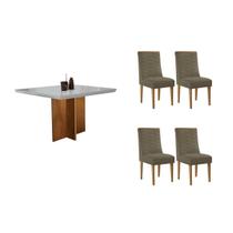 Conjunto: Mesa de Cozinha Berlim Curvo 90cm + 4 Cadeiras Maldivas Naturale/Off White - Suede Capuccino - Rufato