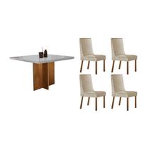 Conjunto: Mesa de Cozinha Berlim Tampo c/ Vidro Curvo 90cm+ 4 Cadeiras Dakota Madeira Naturale/Off White - Capuccino/Suede Creme - Rufato Conjunto: Mesa de Cozinha Berlim Tampo c/ Vidro Curvo 90cm+ 4 Cadeiras Dakota Madeira Naturale/Off White - Capuccino/Suede Creme - Rufato