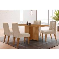 Conjunto: Mesa de Cozinha Berlim Tampo Curvo 120cm+4 Cadeiras Maldivas Madeira Naturale - Capuccino/Suede Creme - Rufato