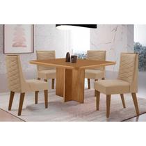Conjunto: Mesa de Cozinha Berlim Tampo Curvo 90cm+4 Cadeiras Dafne Madeira Naturale - Capuccino/Linho Bege - Rufato Conjunto: Mesa de Cozinha Berlim Tampo Curvo 90cm+4 Cadeiras Dafne Madeira Naturale - Capuccino/Linho Bege - Rufato