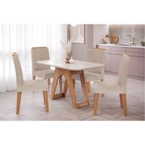 Conjunto: Mesa de Cozinha Carol Tampo Madeirado c/ Vidro 130x80cm e 4 Cadeiras Clarice Savana-Nature-Madeirado/Suede Nude Bege - Cimol Conjunto: Mesa de Cozinha Carol Tampo Madeirado c/ Vidro 130x80cm e 4 Cadeiras Clarice Savana-Nature-Madeirado/Suede Nude Bege - Cimol