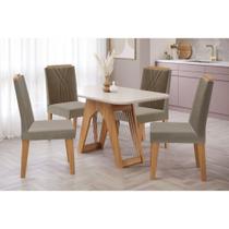 Conjunto: Mesa de Cozinha Carol Tampo Madeirado c/ Vidro 130x80cm e 4 Cadeiras Nicole Nature- Madeirado/Off White-Suede Joli Capuccino - Cimol Conjunto: Mesa de Cozinha Carol Tampo Madeirado c/ Vidro 130x80cm e 4 Cadeiras Nicole Nature- Madeirado/Off White-Suede Joli Capuccino - Cimol