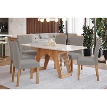 Conjunto: Mesa de Cozinha Carol Tampo Madeirado c/ Vidro 180x90cm e 6 Cadeiras Fernanda Madeirado/Linho Grafite - Cimol Conjunto: Mesa de Cozinha Carol Tampo Madeirado c/ Vidro 180x90cm e 6 Cadeiras Fernanda Madeirado/Linho Grafite - Cimol