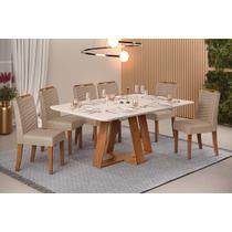 Conjunto: Mesa de Cozinha Celeste c/ Tampo Madeirado c/ Vidro Retangular 160x90cm e 6 Cadeiras Julia Freijo/Off White - Suede Kraft - DJ Móveis Conjunto: Mesa de Cozinha Celeste c/ Tampo Madeirado c/ Vidro Retangular 160x90cm e 6 Cadeiras Julia Freijo/Off White - Suede Kraft - DJ Móveis