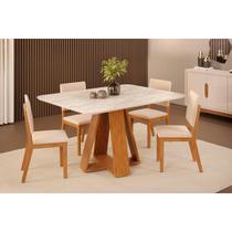 Conjunto: Mesa de Cozinha Celeste c/ Tampo Madeirado Curvo 120x90cm e 4 Cadeiras Talia Freijo/Quartzo - Suede Creme - DJ Móveis Conjunto: Mesa de Cozinha Celeste c/ Tampo Madeirado Curvo 120x90cm e 4 Cadeiras Talia Freijo/Quartzo - Suede Creme - DJ Móveis