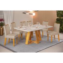 Conjunto: Mesa de Cozinha Celeste c/ Tampo Madeirado Retangular 170x90cm e 6 Cadeiras Julia Cedro/Quartzo - Suede Kraft - DJ Móveis Conjunto: Mesa de Cozinha Celeste c/ Tampo Madeirado Retangular 170x90cm e 6 Cadeiras Julia Cedro/Quartzo - Suede Kraft - DJ Móveis