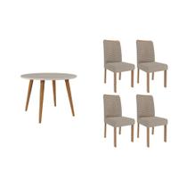 Conjunto: Mesa de Cozinha Dani c/ Tampo Madeirado c/ Vidro 110cm e 4 Cadeiras Clarice Madeirado/ Linho Bege - Cimol Conjunto: Mesa de Cozinha Dani c/ Tampo Madeirado c/ Vidro 110cm e 4 Cadeiras Clarice Madeirado/ Linho Bege - Cimol