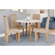 Conjunto: Mesa de Cozinha Dani Tampo Madeirado 110cm e 4 Cadeiras Fernanda Madeirado/Off White - Nature-Madeirado/Suede N - Cimol