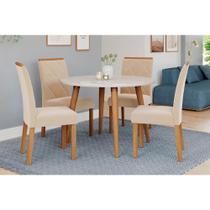 Conjunto: Mesa de Cozinha Dani Tampo Madeirado c/ Vidro 109cm e 4 Cadeiras Fernanda Madeirado/Off White - Nature-Madeirado/Suede N - Cimol Conjunto: Mesa de Cozinha Dani Tampo Madeirado c/ Vidro 109cm e 4 Cadeiras Fernanda Madeirado/Off White - Nature-Madeirado/Suede N - Cimol