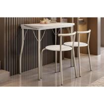 Conjunto: Mesa de Cozinha Dobrável e 2 Banquetas 105 Prata/Branco - Prata/Branco - Carraro