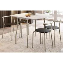 Conjunto: Mesa de Cozinha Dobrável e 4 Banquetas 105 Prata/Branco - Prata/Preto - Carraro