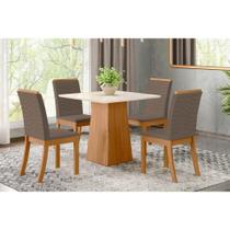 Conjunto: Mesa de Cozinha Dora Tampo Madeirado 90cm e 4 Cadeiras Isa Nature/Suede Light Bege - Henn Conjunto: Mesa de Cozinha Dora Tampo Madeirado 90cm e 4 Cadeiras Isa Nature/Suede Light Bege - Henn