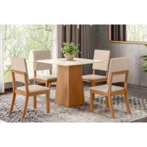 Conjunto: Mesa de Cozinha Dora Tampo Madeirado 90cm e 4 Cadeiras Milla Nature/Linho - Henn Conjunto: Mesa de Cozinha Dora Tampo Madeirado 90cm e 4 Cadeiras Milla Nature/Linho - Henn