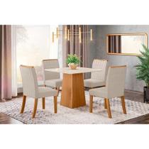 Conjunto: Mesa de Cozinha Dora Tampo Madeirado 90x90cm e 4 Cadeiras Tauá Nature/Linho - Henn Conjunto: Mesa de Cozinha Dora Tampo Madeirado 90x90cm e 4 Cadeiras Tauá Nature/Linho - Henn
