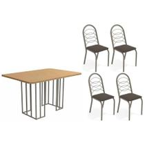 Conjunto: Mesa de Cozinha Duina c/ Tampo de Madeira 136cm e 4 Cadeiras Holanda Niquel/Freijo - Courano Marrom - Kappesberg Conjunto: Mesa de Cozinha Duina c/ Tampo de Madeira 136cm e 4 Cadeiras Holanda Niquel/Freijo - Courano Marrom - Kappesberg