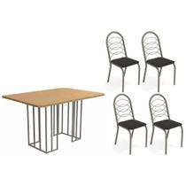 Conjunto: Mesa de Cozinha Duina c/ Tampo de Madeira 136cm e 4 Cadeiras Holanda Niquel/Freijo - Courano Preto - Kappesberg Conjunto: Mesa de Cozinha Duina c/ Tampo de Madeira 136cm e 4 Cadeiras Holanda Niquel/Freijo - Courano Preto - Kappesberg
