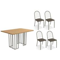 Conjunto: Mesa de Cozinha Duina c/ Tampo de Madeira 136cm e 4 Cadeiras Noruega Niquel/Freijo - Courano Marrom - Kappesberg Conjunto: Mesa de Cozinha Duina c/ Tampo de Madeira 136cm e 4 Cadeiras Noruega Niquel/Freijo - Courano Marrom - Kappesberg