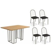 Conjunto: Mesa de Cozinha Duina c/ Tampo de Madeira 136cm e 4 Cadeiras Noruega Niquel/Freijo - Courano Preto - Kappesberg Conjunto: Mesa de Cozinha Duina c/ Tampo de Madeira 136cm e 4 Cadeiras Noruega Niquel/Freijo - Courano Preto - Kappesberg