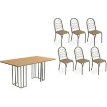 Conjunto: Mesa de Cozinha Duina c/ Tampo de Madeira 160cm e 6 Cadeiras Holanda Niquel/Freijo - Courano Cappuccino - Kappesberg