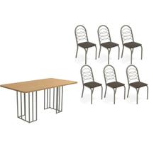 Conjunto: Mesa de Cozinha Duina c/ Tampo de Madeira 160cm e 6 Cadeiras Holanda Niquel/Freijo - Courano Marrom - Kappesberg