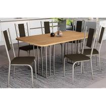 Conjunto: Mesa de Cozinha Duina c/ Tampo de Madeira 160cm e 6 Cadeiras Lisboa Niquel/Freijo - Courano Marrom - Kappesberg Conjunto: Mesa de Cozinha Duina c/ Tampo de Madeira 160cm e 6 Cadeiras Lisboa Niquel/Freijo - Courano Marrom - Kappesberg