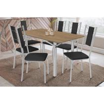 Conjunto: Mesa de Cozinha Elba c/ Tampo de Madeira 160cm e 6 Cadeiras Lisboa Cromada/Nogueira - Courano Preto - Kappesberg