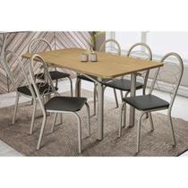 Conjunto: Mesa de Cozinha Elba c/ Tampo de Madeira 160cm e 6 Cadeiras Noruega Niquel/Nogueira - Courano Preto - Kappesberg Conjunto: Mesa de Cozinha Elba c/ Tampo de Madeira 160cm e 6 Cadeiras Noruega Niquel/Nogueira - Courano Preto - Kappesberg