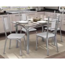 Conjunto: Mesa de Cozinha Elba c/ Tampo de Vidro 120cm + 4 Cadeiras Florença Cromada/Branco - Kappesberg