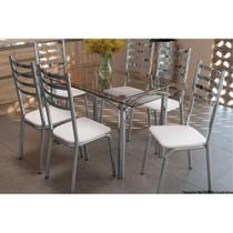 Conjunto: Mesa de Cozinha Elba c/ Tampo de Vidro 120cm + 6 Cadeiras Alemanha Cromada/Branco - Kappesberg