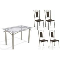 Conjunto: Mesa de Cozinha Elba c/ Tampo de Vidro 120cm e 4 Cadeiras Florença Niquel - Courano Marrom - Kappesberg