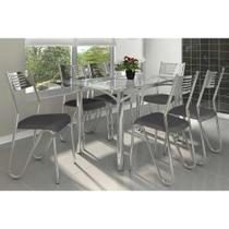 Conjunto: Mesa de Cozinha Elba c/ Tampo de Vidro 140cm + 6 Cadeiras Nápoles Cromada/Preto - Kappesberg