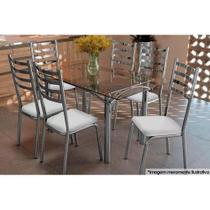 Conjunto: Mesa de Cozinha Elba c/ Tampo de Vidro 150cm + 6 Cadeiras Alemanha Cromado/Branco - Kappesberg