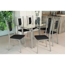 Conjunto: Mesa de Cozinha Elba c/ Tampo de Vidro 150cm e 6 Cadeiras Florença Niquel - Courano Preto - Kappesberg Conjunto: Mesa de Cozinha Elba c/ Tampo de Vidro 150cm e 6 Cadeiras Florença Niquel - Courano Preto - Kappesberg