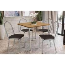 Conjunto: Mesa de Cozinha Elba c/ Tampo Madeirado 90cm + 4 Cadeiras Noruega Cromada/Preto - Kappesberg