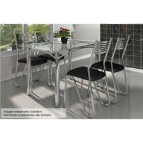 Conjunto: Mesa de Cozinha Elba c/ Tampo Vidro 140cm + 4 Cadeiras Nápoles Cromada/Preto - Kappesberg