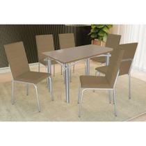 Conjunto: Mesa de Cozinha Elba Tampo Madeirado c/ Vidro 120cm e 6 Cadeiras Amsterdã Cromada/Freijo Bronze - Courano Capuccino - Kappesberg Conjunto: Mesa de Cozinha Elba Tampo Madeirado c/ Vidro 120cm e 6 Cadeiras Amsterdã Cromada/Freijo Bronze - Courano Capuccino - Kappesberg