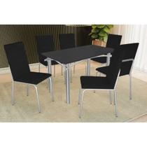 Conjunto: Mesa de Cozinha Elba Tampo Madeirado c/ Vidro 120cm e 6 Cadeiras Amsterdã Cromada/Preto - Courano Preto - Kappesberg Conjunto: Mesa de Cozinha Elba Tampo Madeirado c/ Vidro 120cm e 6 Cadeiras Amsterdã Cromada/Preto - Courano Preto - Kappesberg