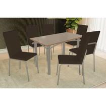 Conjunto: Mesa de Cozinha Elba Tampo Madeirado c/ Vidro 120cm e 6 Cadeiras Amsterdã Niquel/Freijo Bronze - Courano Marrom - Kappesberg