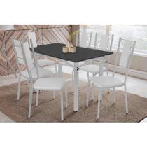 Conjunto: Mesa de Cozinha Elba Tampo Madeirado c/ Vidro 120cm e 6 Cadeiras Lisboa Cromada/Preto - Courano Branco - Kappesberg