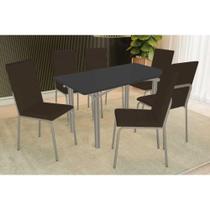 Conjunto: Mesa de Cozinha Elba Tampo Madeirado c/ Vidro 160cm e 6 Cadeiras Amsterdã Niquel/Preto - Courano Marrom - Kappesberg Conjunto: Mesa de Cozinha Elba Tampo Madeirado c/ Vidro 160cm e 6 Cadeiras Amsterdã Niquel/Preto - Courano Marrom - Kappesberg