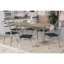 Conjunto: Mesa de Cozinha Elba Tampo Madeirado c/ Vidro 160cm e 6 Cadeiras Holanda Cromada/Freijo Bronze - Courano Preto - Kappesberg Conjunto: Mesa de Cozinha Elba Tampo Madeirado c/ Vidro 160cm e 6 Cadeiras Holanda Cromada/Freijo Bronze - Courano Preto - Kappesberg
