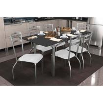 Conjunto: Mesa de Cozinha Elba Tampo Madeirado c/ Vidro 160cm e 6 Cadeiras Portugal Cromada/Preto - Courano Branco - Kappesberg Conjunto: Mesa de Cozinha Elba Tampo Madeirado c/ Vidro 160cm e 6 Cadeiras Portugal Cromada/Preto - Courano Branco - Kappesberg
