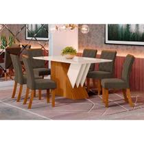 Conjunto: Mesa de Cozinha Épic SC24 Tampo Madeirado c/ Vidro Canto Curvo 160x90cm e 6 Cadeiras Vita Nature/Suede Light Bege - Henn Conjunto: Mesa de Cozinha Épic SC24 Tampo Madeirado c/ Vidro Canto Curvo 160x90cm e 6 Cadeiras Vita Nature/Suede Light Bege - Henn