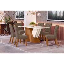 Conjunto: Mesa de Cozinha Epic Tampo Madeirado c/ Vidro 160x90cm e 6 Cadeiras Vita Nature/Suede Light Bege - Henn Conjunto: Mesa de Cozinha Epic Tampo Madeirado c/ Vidro 160x90cm e 6 Cadeiras Vita Nature/Suede Light Bege - Henn