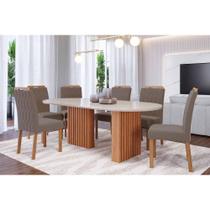Conjunto: Mesa de Cozinha Ester Tampo Madeirado Oval c/ Vidro 210x100cm e 6 Cadeiras Paola Cinamomo/Off White - Carvalho/Linho Grafite - Cimol Conjunto: Mesa de Cozinha Ester Tampo Madeirado Oval c/ Vidro 210x100cm e 6 Cadeiras Paola Cinamomo/Off White - Carvalho/Linho Grafite - Cimol